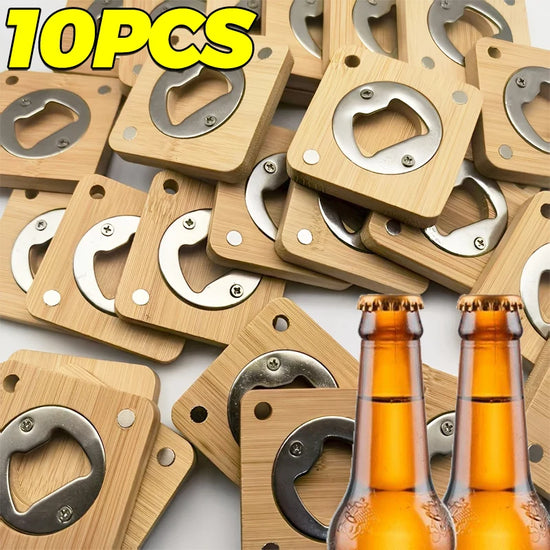 Wooden Magnetic Beer Opener Portable Square Shape Bamboo Opener Fridge Magnet Bar Beverages Gadgets Home Wedding Party Gadgets